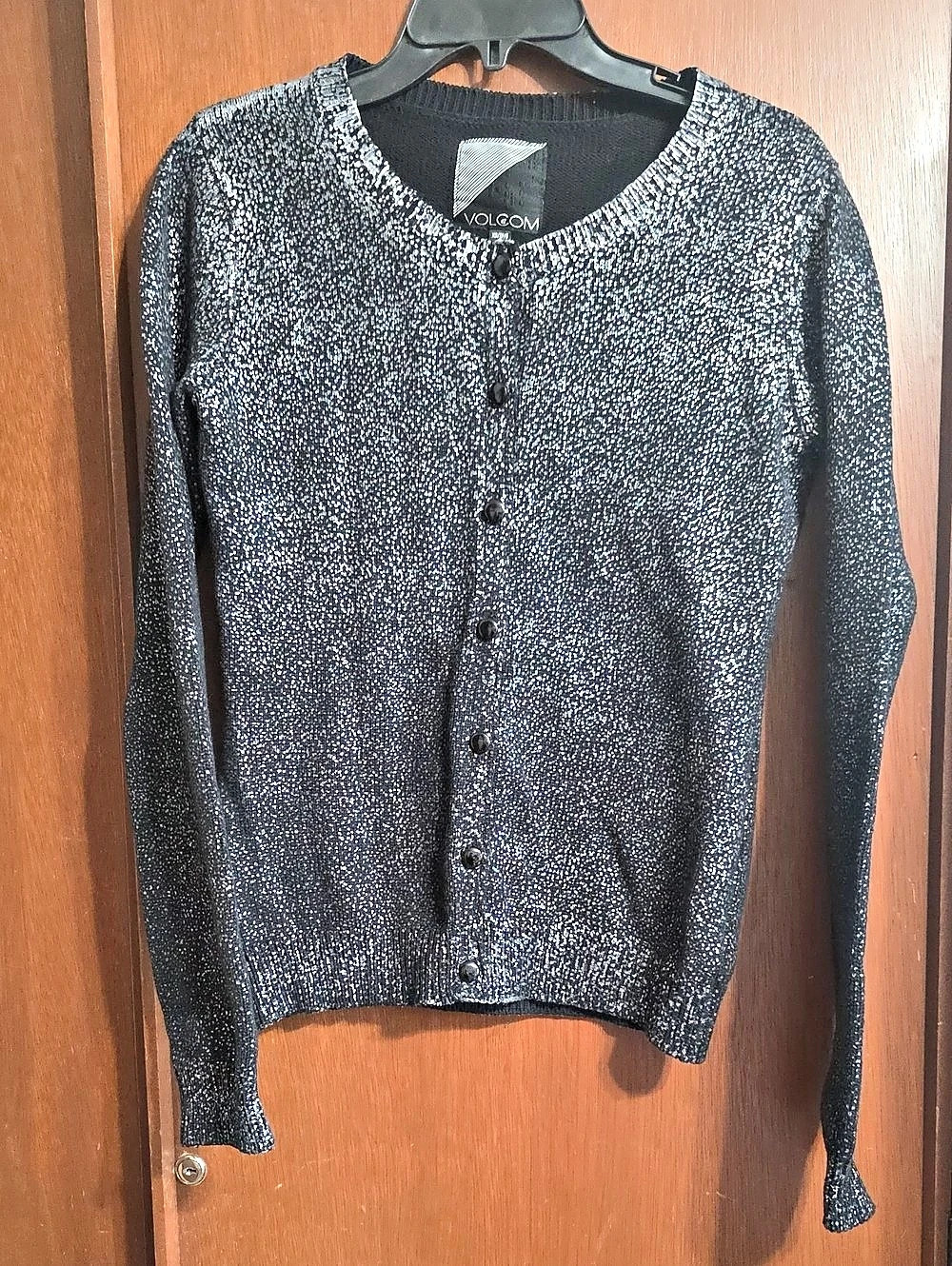 Volcom Essence 100% Cotton Cardigan Metallic Knit Black & Silver XS